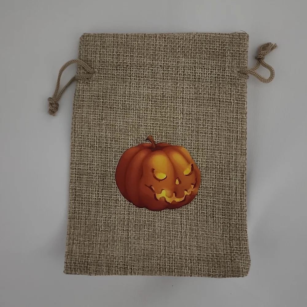 10 Pack- Halloween Burlap Gift Bags w/drawstring, Pumpkin Design